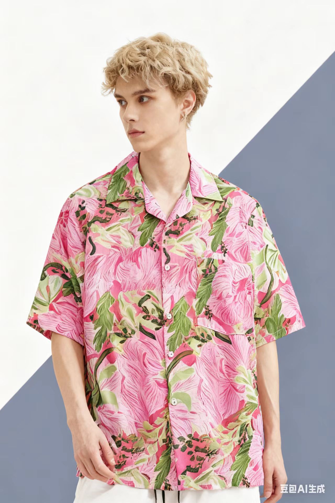Vintage Hawaiian Floral Shirt - ヴィンテージビーチブラウス職業ピンクグラフィティ花柄キューバ襟ハワイアンシャツ女性男性半袖ボタンアップシャツ夏