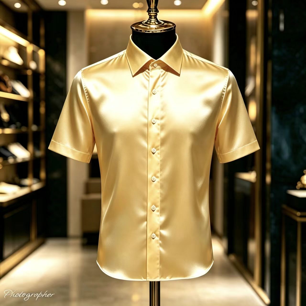 Mens Satin Silk Dress Shirt - メンズ無地サテン半袖ドレスシャツ、エレガントでスリムフィット、光沢のある質感で結婚式やパーティーに最適