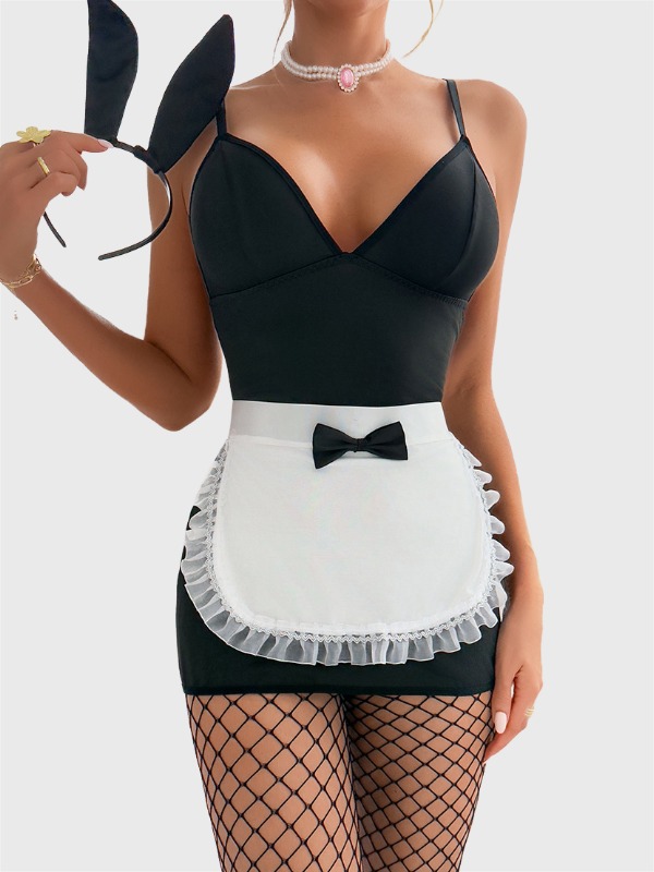 Underwear - Ellolace ハロウィンランジェリーファム超ホット官能的なドレスエプロンバニーヘッドバンドストッキングセクシーなミニボディコンメイドコスプレ衣装