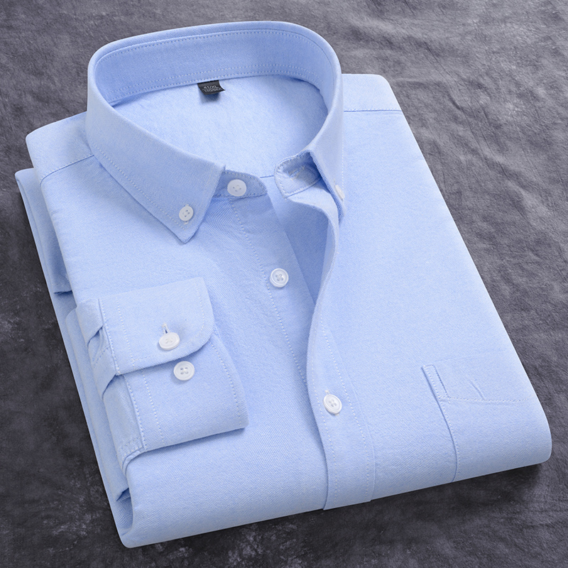 Oxford Cotton Casual Shirt Business - 春の新メンズオックスフォードシャツ長袖カジュアル無地秋ビジネスフォーマルストライプチェック柄スリムフィット綿 100% 男の服