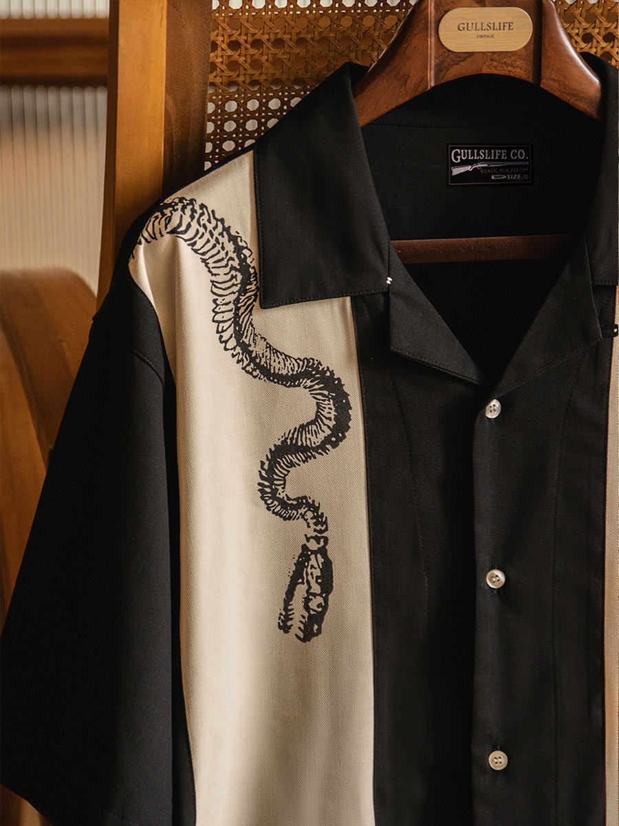 Short Sleeve Bowling Shirt Retro - ルーズキューバンカラープリント半袖メンズシャツカジュアルレトロボウリングシャツ夏通気性快適ポリエステル混紡