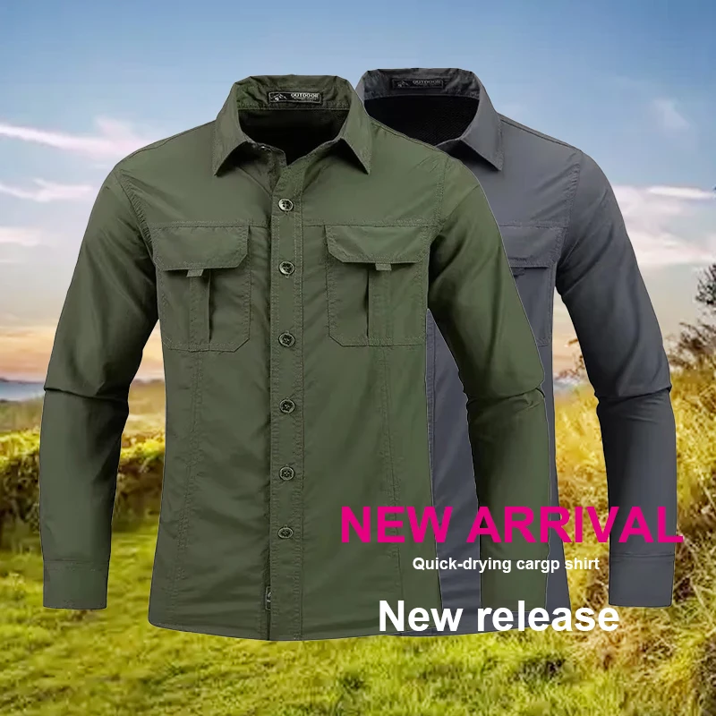 Tactical Military Shirt Cargo - 5XL 男性軽量速乾シャツ戦術カジュアル軍事長袖カーゴシャツ通気性スポーツ日焼け止めハイキングシャツ