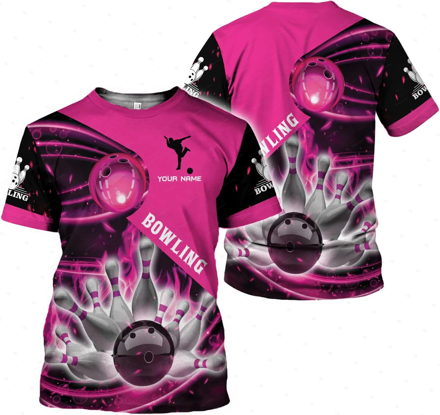 Short Sleeve Bowling Shirt Retro - カスタム名グラデーションボウリング炎落書きカラフルなヴィンテージレトロ 3DPrint 原宿夏カジュアルユニセックス半袖 Tシャツ 2