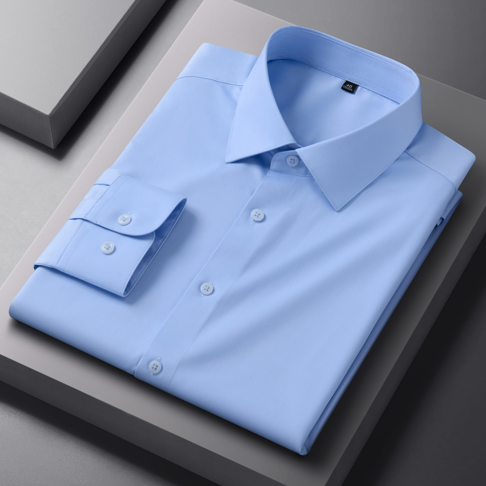 Breathable Bamboo Fiber Shirt Non Iron - メンズビジネスカジュアルドレスシャツ しわになりにくい長袖スプレッドカラー 4方向ストレッチ 通気性 ノーアイロン ポケットなし