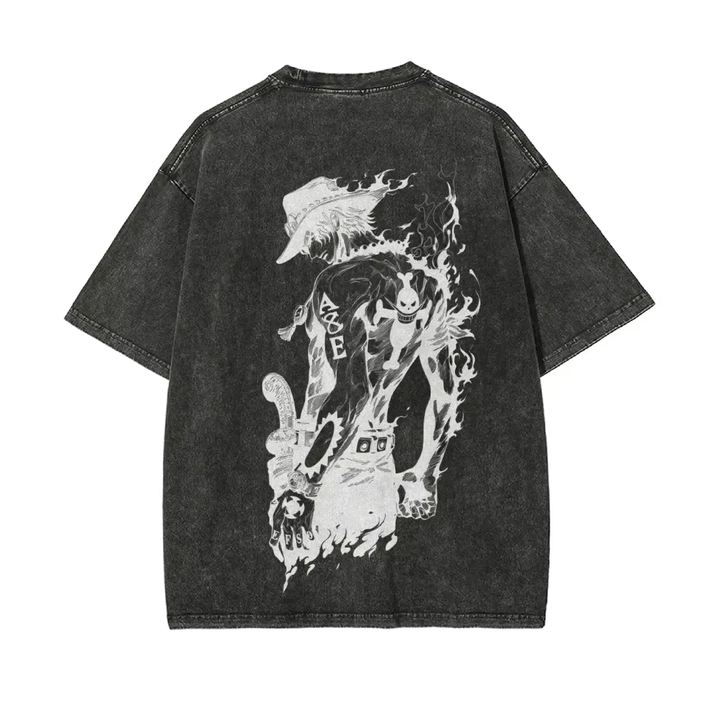 Acid Wash Vintage Graphic T Shirt - エース Tシャツ メンズ ワンピース アシッドウォッシュ アニメ