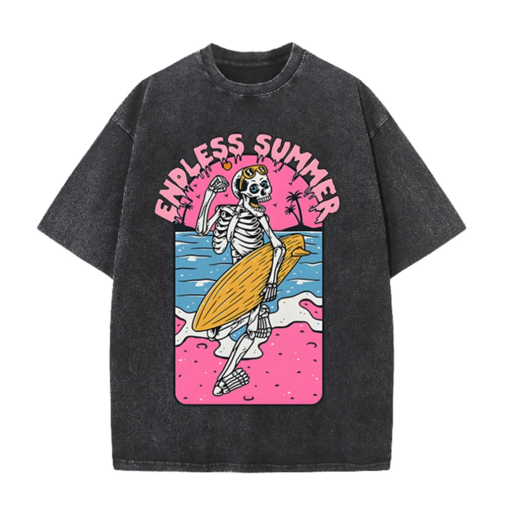 Acid Wash Vintage Graphic T Shirt - 2026 ヴィンテージ スケルトン サーファー エンドレス サマー