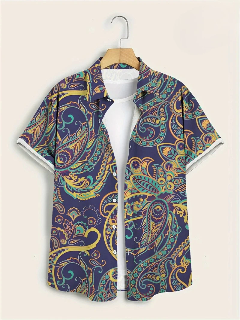 Vintage Hawaiian Floral Shirt - パープルベース カラフルペイズリー柄 ハワイアンシャツ マルチスタイル オプションあり メンズ