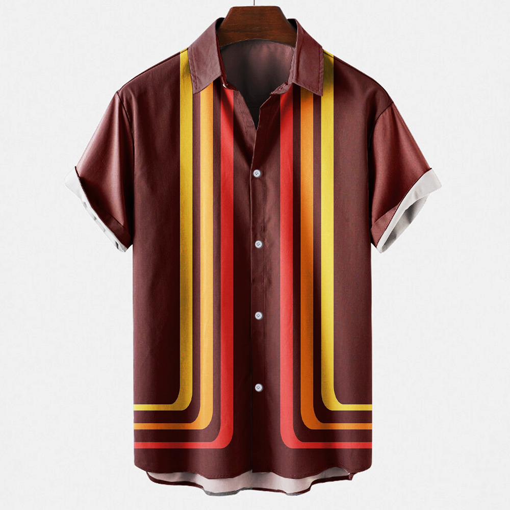 Short Sleeve Bowling Shirt Retro - メンズ ヴィンテージ レトロ ストライプ柄 カラーブロック ボーリングシャツ