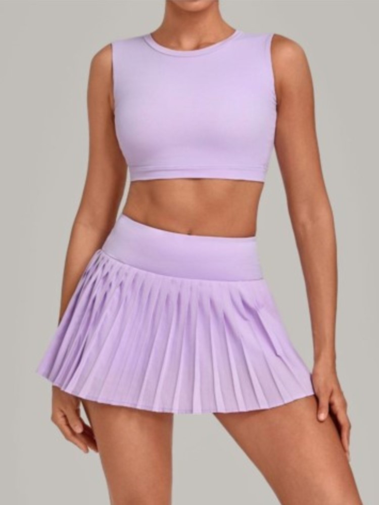 Shorts - 2点セットのレディース用、速乾性スポーツショーツとスカート、Oネック長袖トップス、ランニング、フィットネス、ワークアウト、アスレチック、トラックスーツ、スポーツウェア。