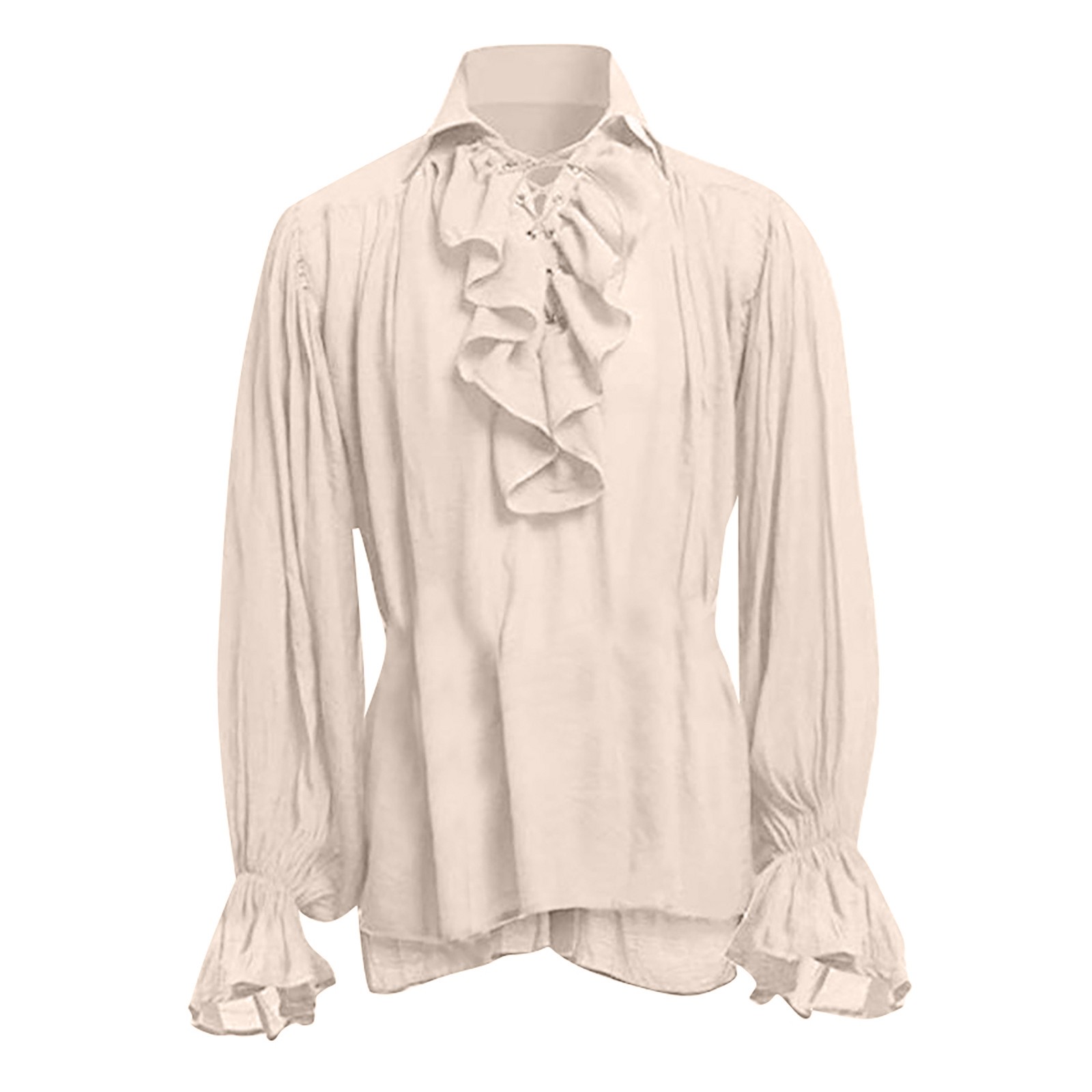 Medieval Gothic Lace Up Pirate Shirt - メンズハロウィンレースアップ海賊シャツ中世吸血鬼王子詩人シャツバッカニアフリル白ヴィンテージゴシックブラウストップス