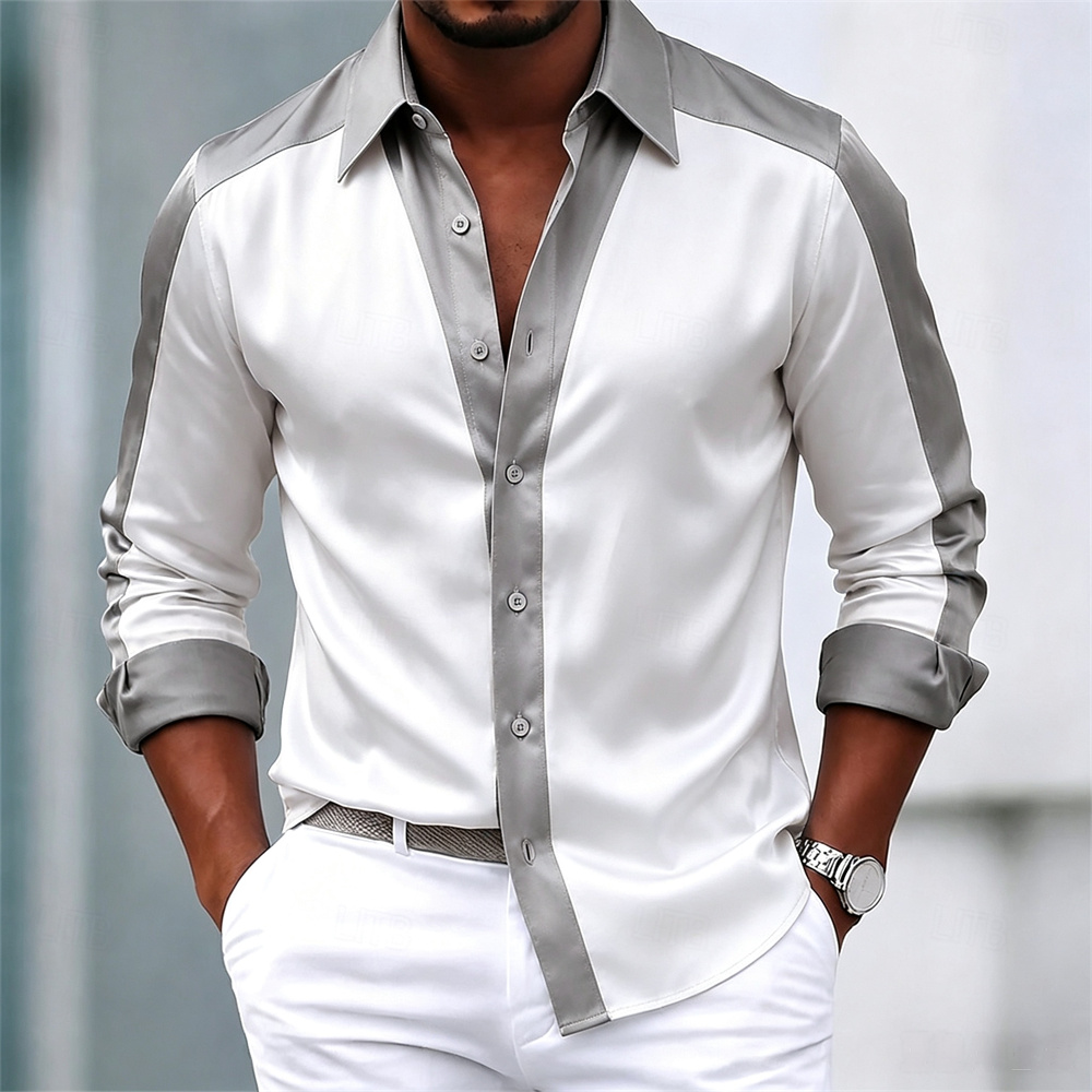 Mens Satin Silk Dress Shirt - メンズシャツ サテンシャツ ドレスシャツ カジュアルシャツ ボタンアップシャツ ボールシャツ