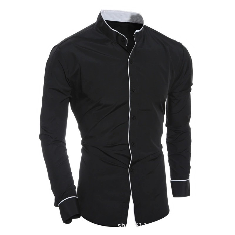 メンズスリムフィット無地長袖シャツ高品質ソフト生地ビジネスカ - Mandarin Collar Formal Shirt Slim Fit のレビューと価格