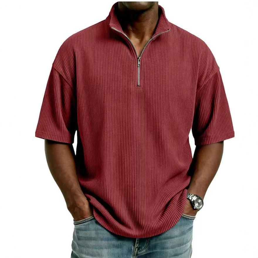 夏用コーデュロイスタンドカラーシャツ メンズ 無地 ルーズカ - Corduroy Button Up Shirt Men のレビューと価格