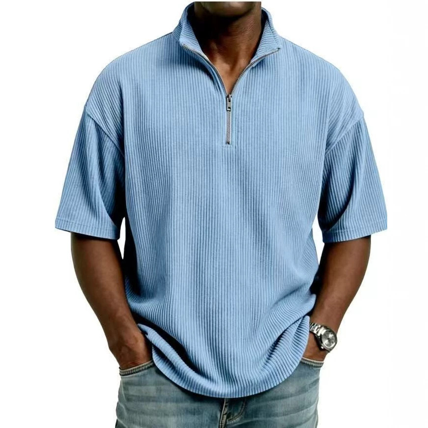 夏用コーデュロイスタンドカラーシャツ メンズ 無地 ルーズカ - Corduroy Button Up Shirt Men のレビューと価格