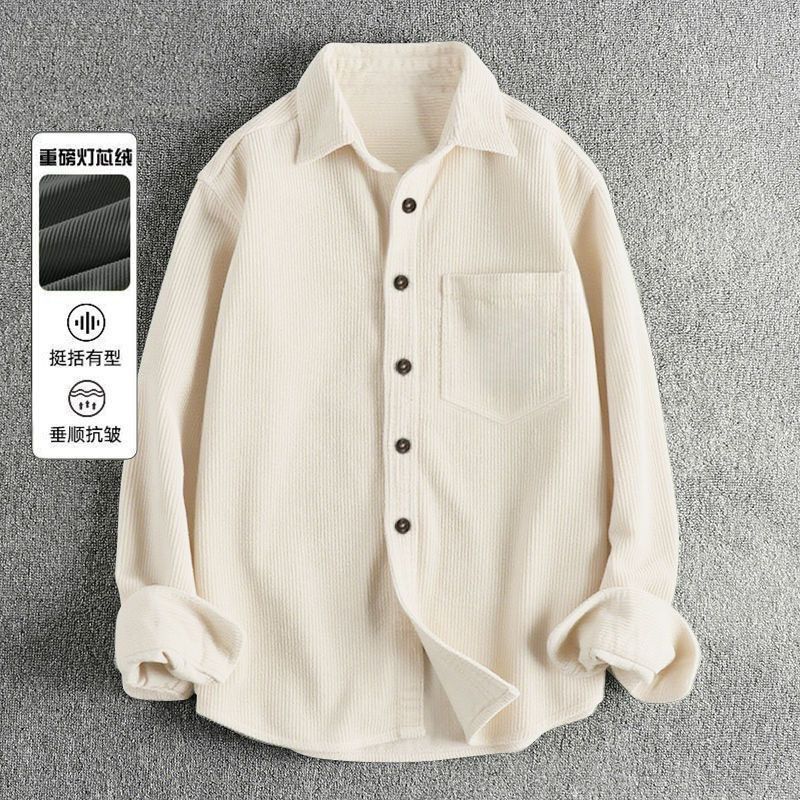 秋のメンズコーデュロイ長袖シャツ、カジュアル無地縦縞ボタンア - Corduroy Button Up Shirt Men のレビューと価格