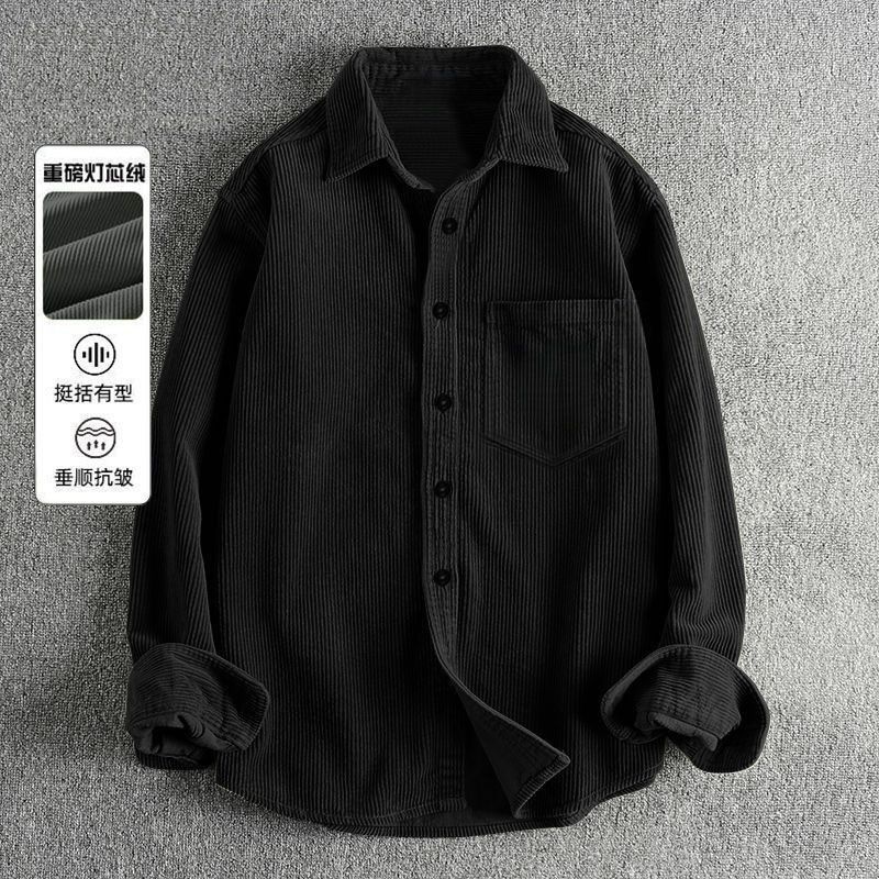 秋のメンズコーデュロイ長袖シャツ、カジュアル無地縦縞ボタンア - Corduroy Button Up Shirt Men のレビューと価格