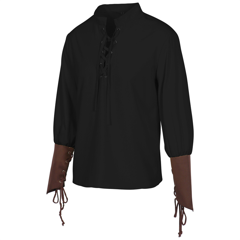 メンズ中世海賊シャツルネッサンスレースアップブラウスヴィンテ - Medieval Gothic Lace Up Pirate Shirt のレビューと価格