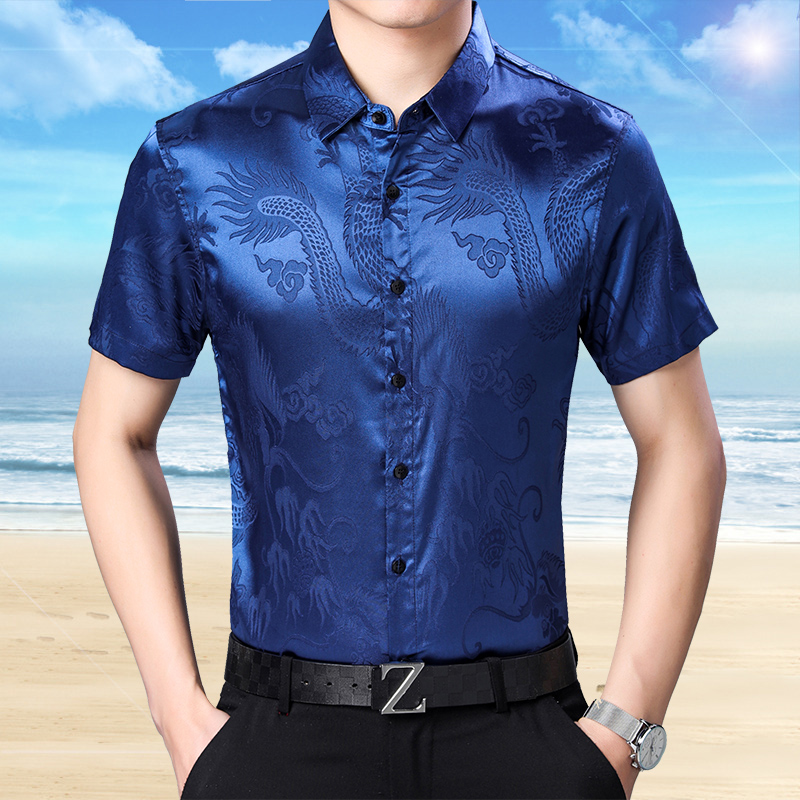メンズシルクシャツ,ファッショナブルなパターン,夏,カジュア - Mens Satin Silk Dress Shirt のレビューと価格