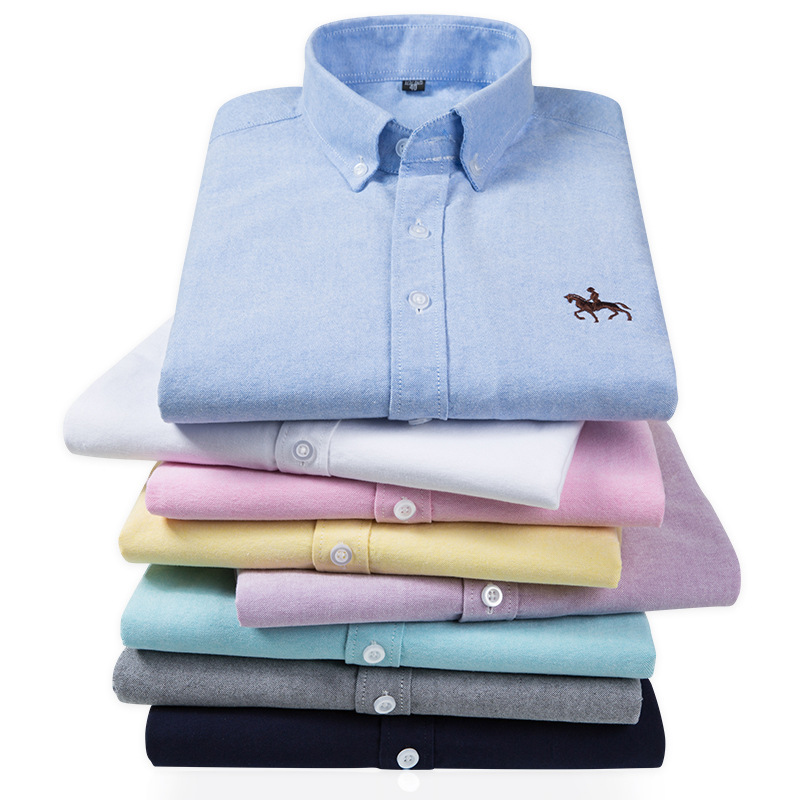 新しい綿 100% オックスフォードシャツ男性の長袖固体カジ - Oxford Cotton Casual Shirt Business のレビューと価格
