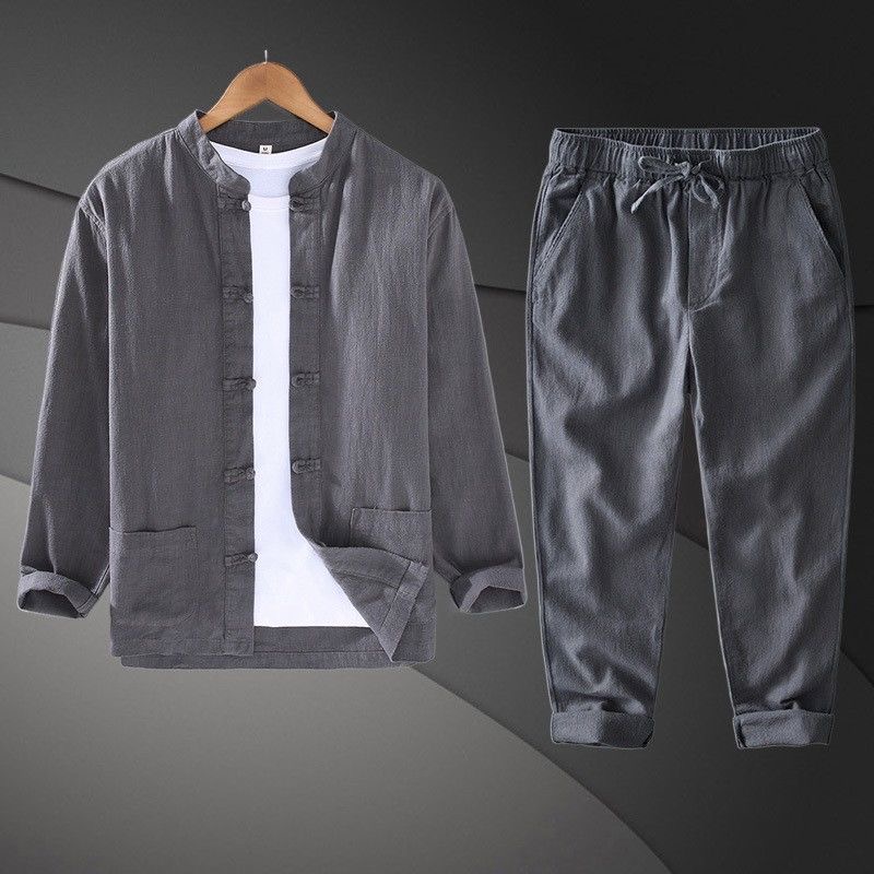 2026年新作 綿麻素材 中華風 長袖シャツ ルーズフィット - Mens Linen Shirt Long Sleeve のレビューと価格