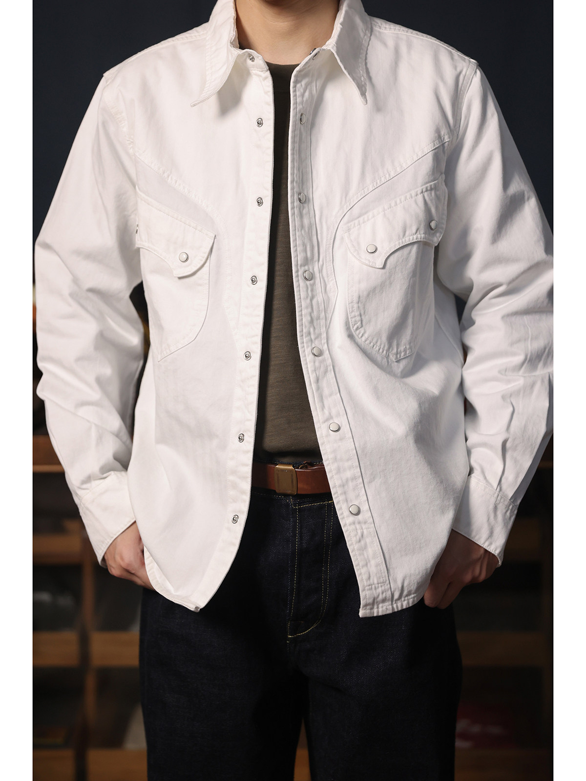 カウボーイ風ウェスタンスナップシャツ シンプルアメリカンカジ - Mens Western Denim Pearl Snap Shirt のレビューと価格