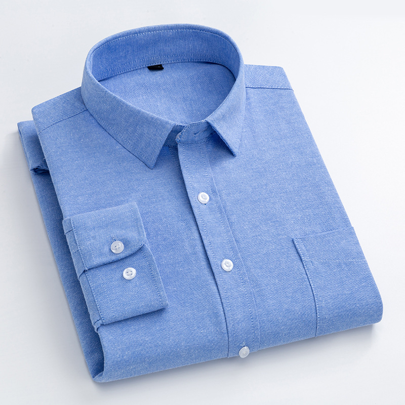 ネイビーブルーオックスフォードシャツメンズ長袖春秋のファッシ - Oxford Cotton Casual Shirt Business のレビューと価格