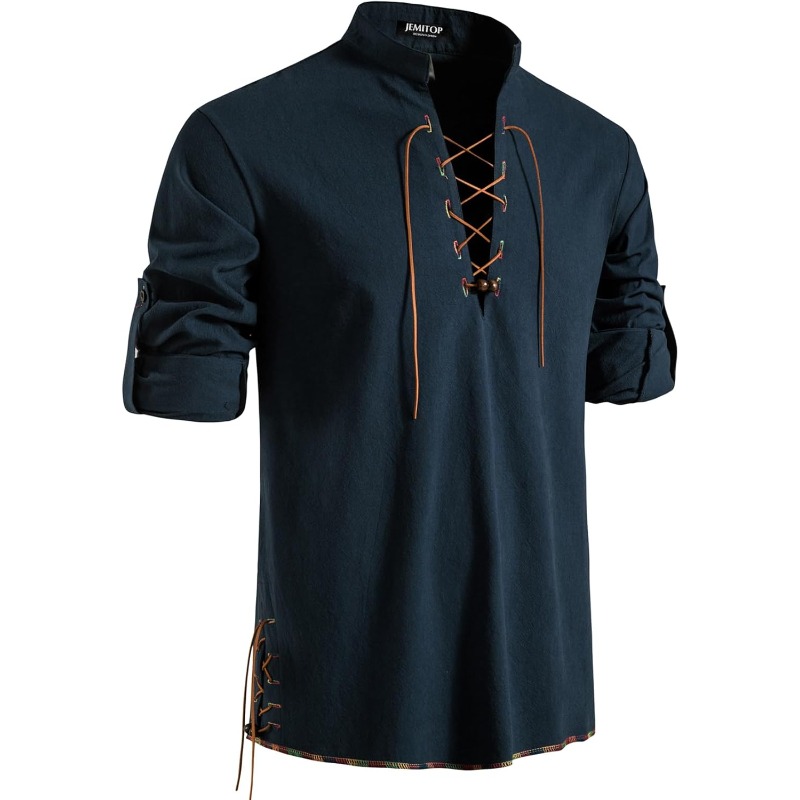 メンズ海賊シャツバイキングレトロルネサンス中世ゴシックビクト - Medieval Gothic Lace Up Pirate Shirt のレビューと価格