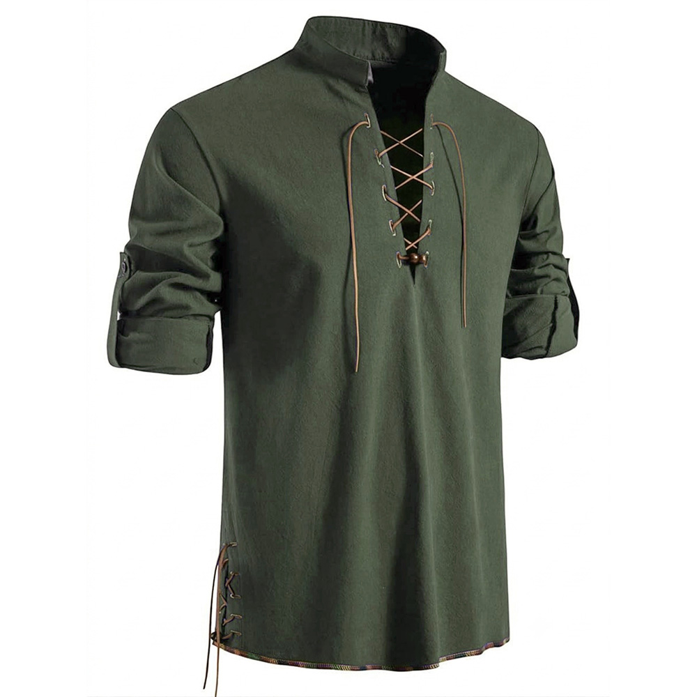 メンズ ヘンリーネック 中世風シャツ レトロ バイキング パ - Medieval Gothic Lace Up Pirate Shirt のレビューと価格