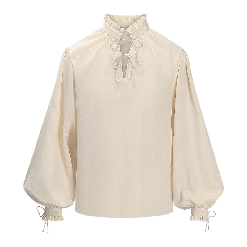 ルネサンス中世海賊シャツ（男女兼用）、ベージュのフリル付きス - Medieval Gothic Lace Up Pirate Shirt のレビューと価格