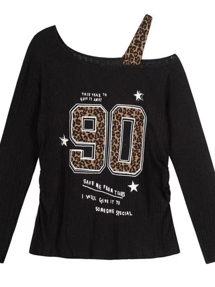 Y2K パッチワーク ヒョウ柄 Tシャツ レディース ルーズ - Shirts のレビューと価格