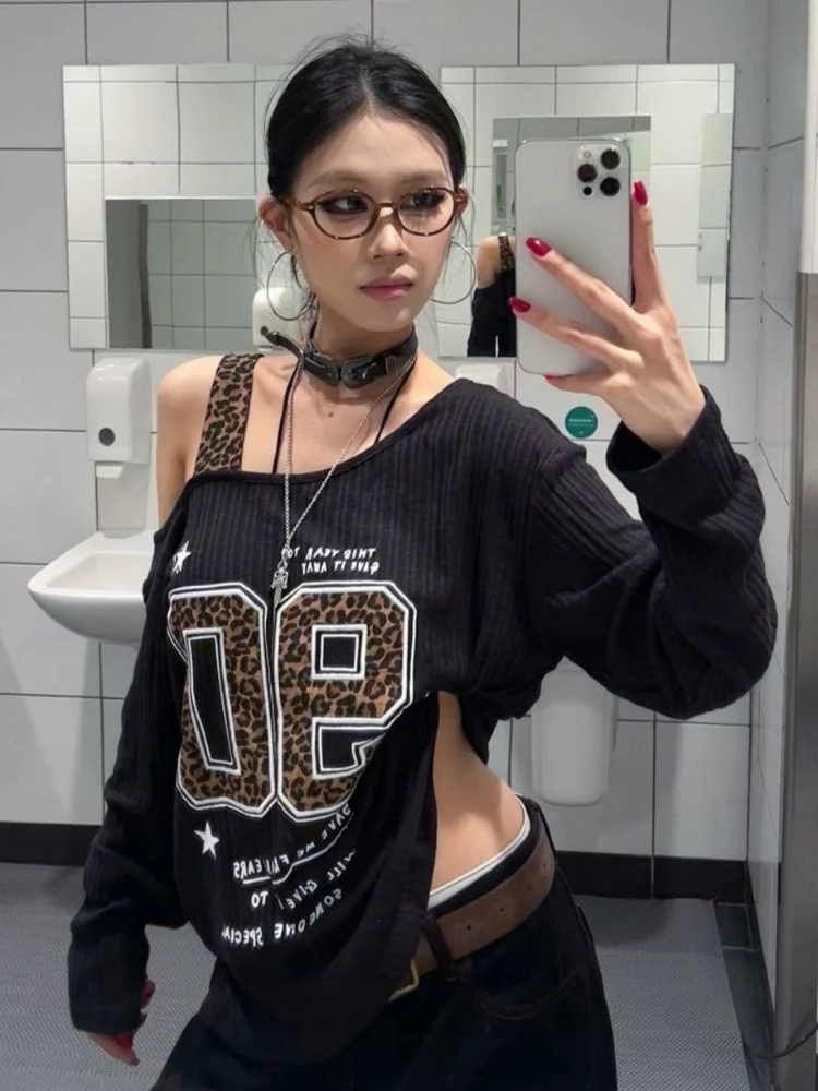 Y2K パッチワーク ヒョウ柄 Tシャツ レディース ルーズ - Shirts のレビューと価格