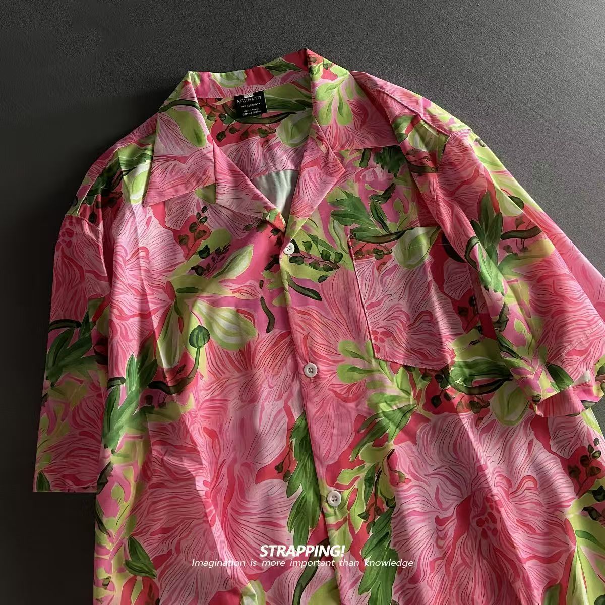 ピンク落書き花キューバ襟アロハシャツ女性と男性半袖ボタンアッ - Vintage Hawaiian Floral Shirt のレビューと価格