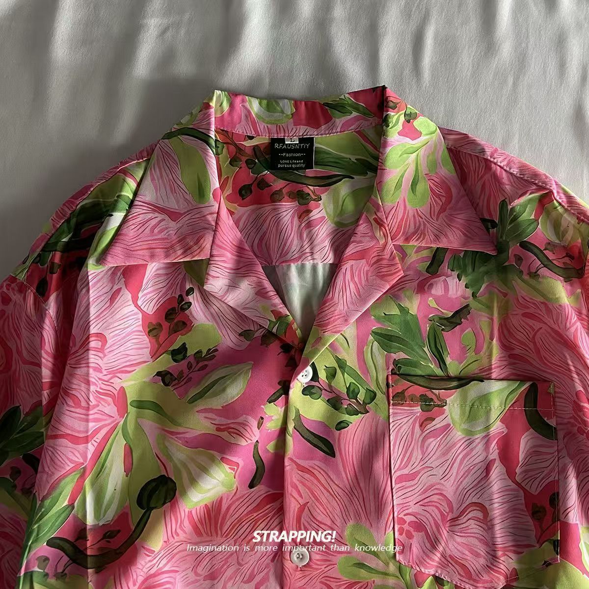 ピンク落書き花キューバ襟アロハシャツ女性と男性半袖ボタンアッ - Vintage Hawaiian Floral Shirt のレビューと価格