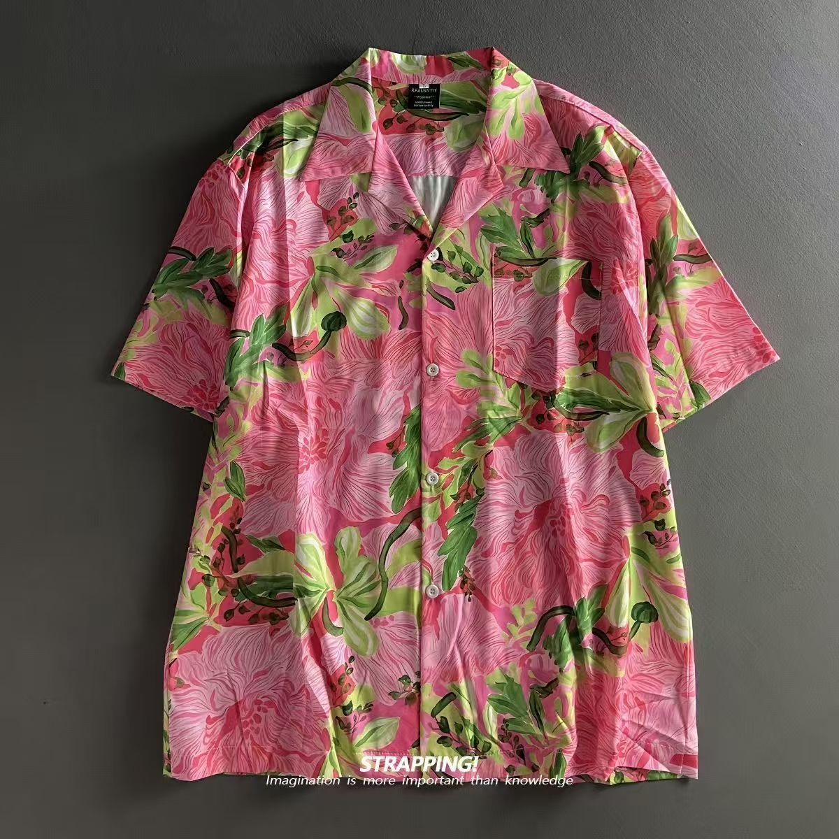 ピンク落書き花キューバ襟アロハシャツ女性と男性半袖ボタンアッ - Vintage Hawaiian Floral Shirt のレビューと価格