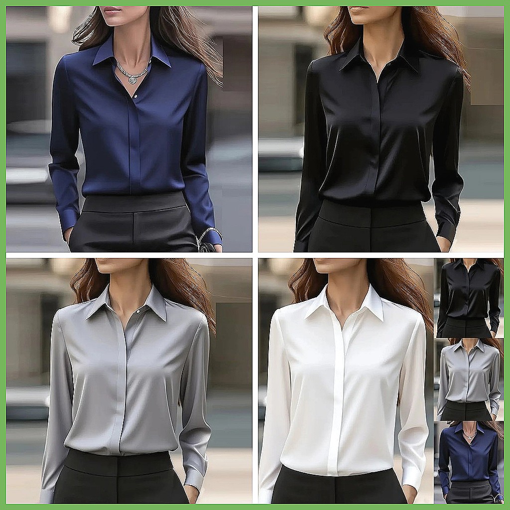 レディースオフィスブラウス、長袖、折り返し襟、フォーマルシャ - Shirts のレビューと価格