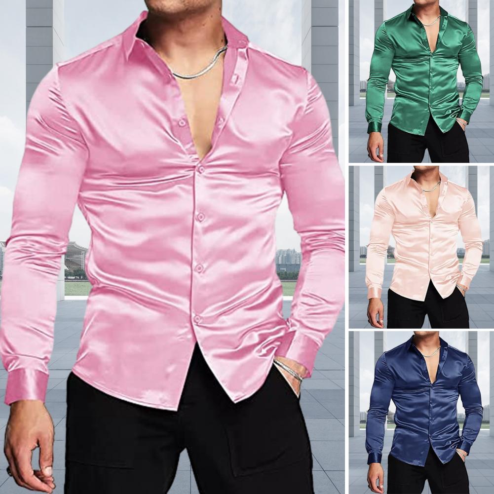 Tuxedo-メンズ長袖シャツ,ピンクシルク,サテン,ラグジ - Mens Satin Silk Dress Shirt のレビューと価格