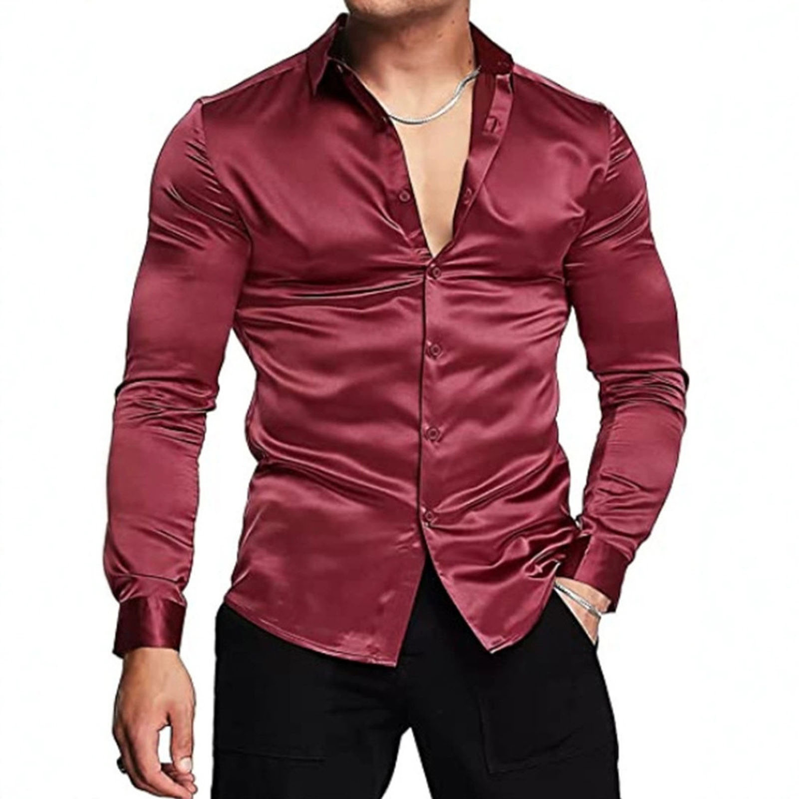 Tuxedo-メンズ長袖シャツ,ピンクシルク,サテン,ラグジ - Mens Satin Silk Dress Shirt のレビューと価格