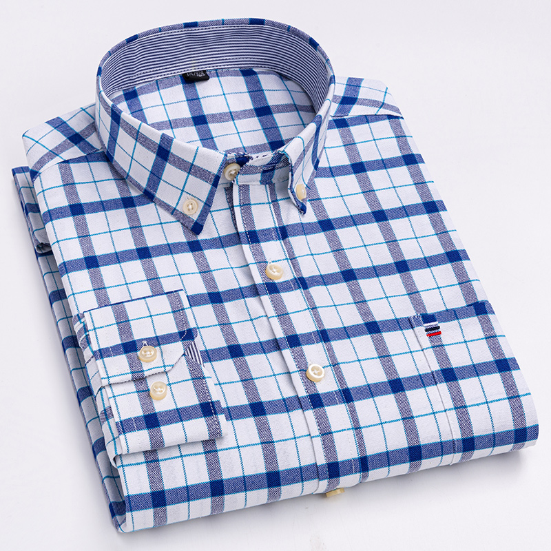メンズカジュアルシャツ綿オックスフォードチェック柄ストリップ - Oxford Cotton Casual Shirt Business のレビューと価格