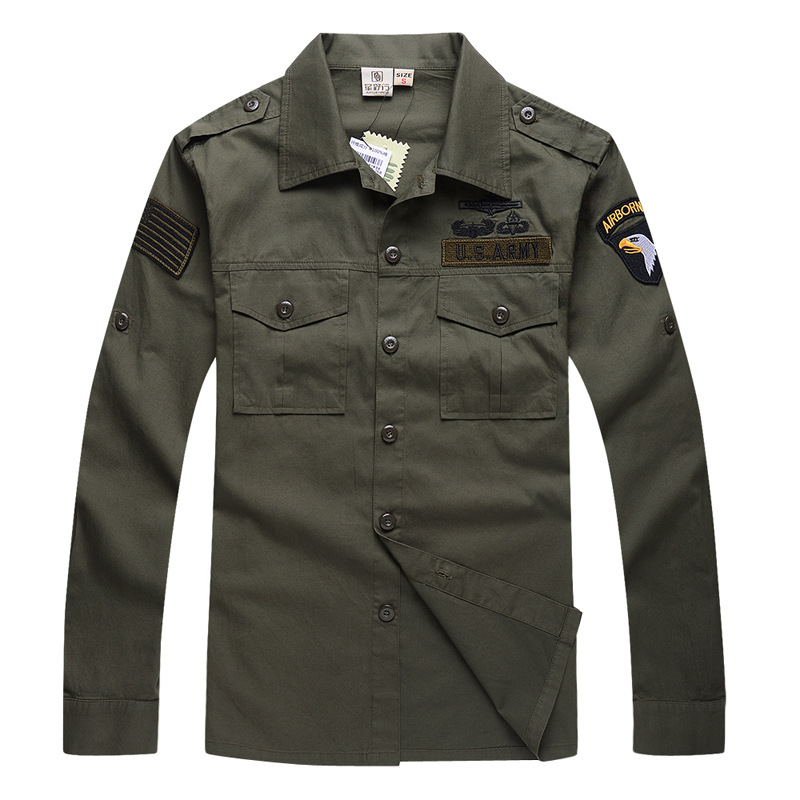 メンズコットン軍事愛好家長袖戦術シャツラペル襟カーゴシャツ通 - Tactical Military Shirt Cargo のレビューと価格