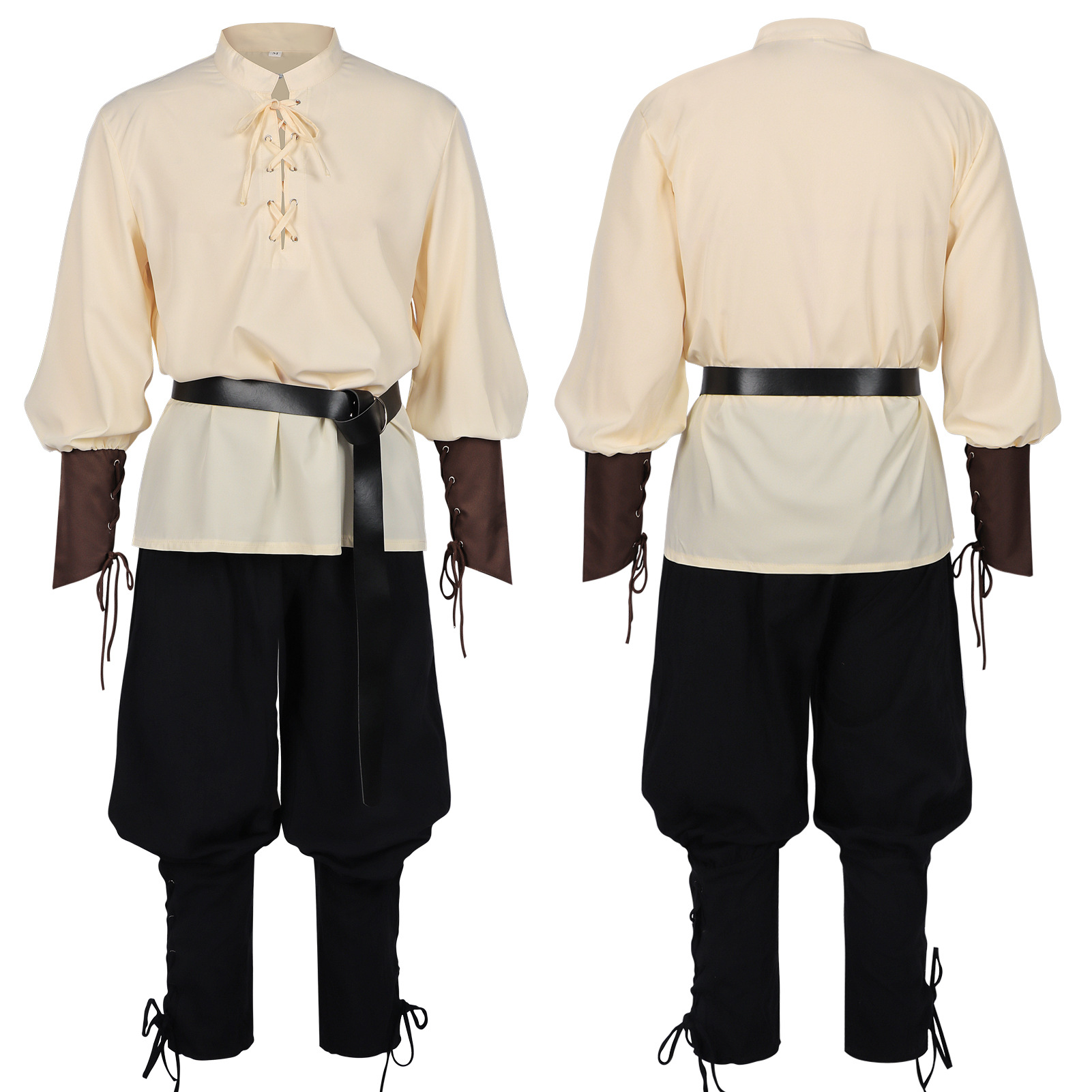 メンズ中世ルネッサンス LARP シャツ ベルト付き ハロウ - Medieval Gothic Lace Up Pirate Shirt のレビューと価格