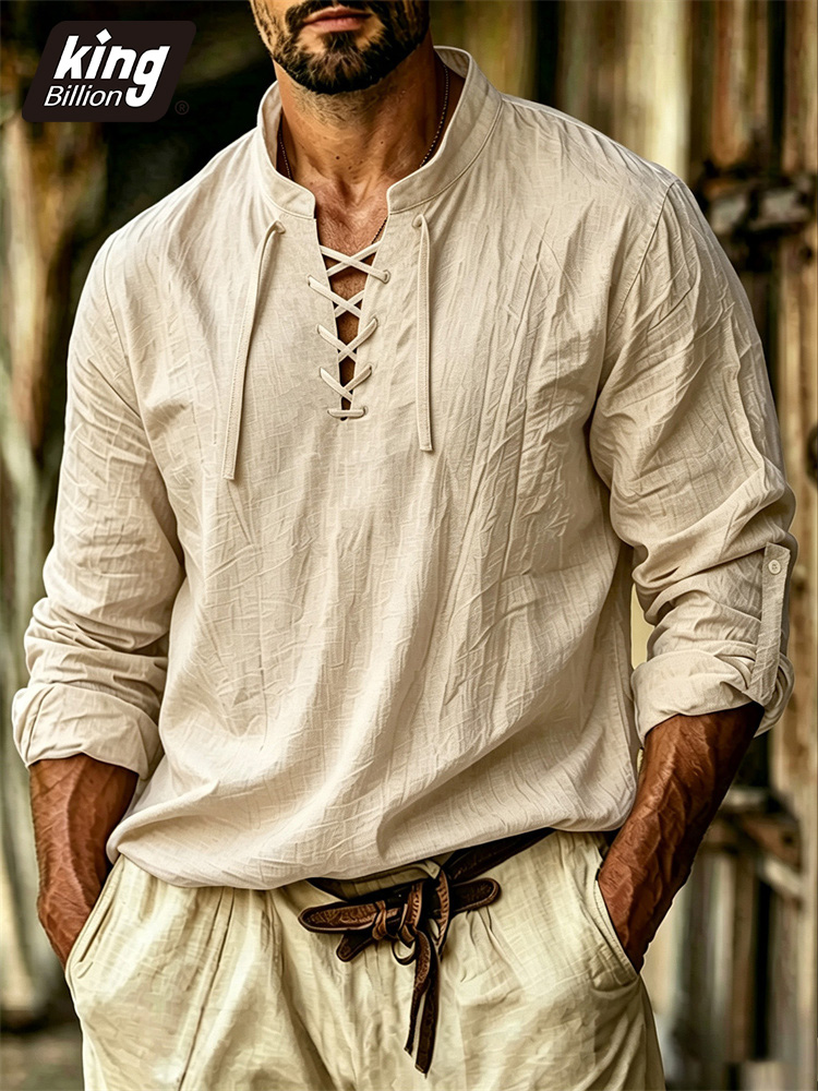 メンズVネックTシャツ 海賊 中世 バイキング ゴシックスタ - Medieval Gothic Lace Up Pirate Shirt のレビューと価格