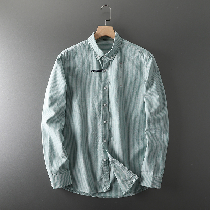 メンズピンストライプラペルシャツ、オックスフォードテキスタイ - Oxford Cotton Casual Shirt Business のレビューと価格
