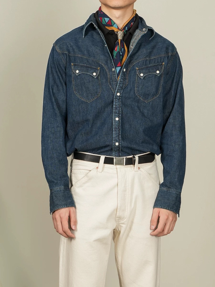 アメリカンヴィンテージパールスナップウェスタンシャツ - ソ - Mens Western Denim Pearl Snap Shirt のレビューと価格