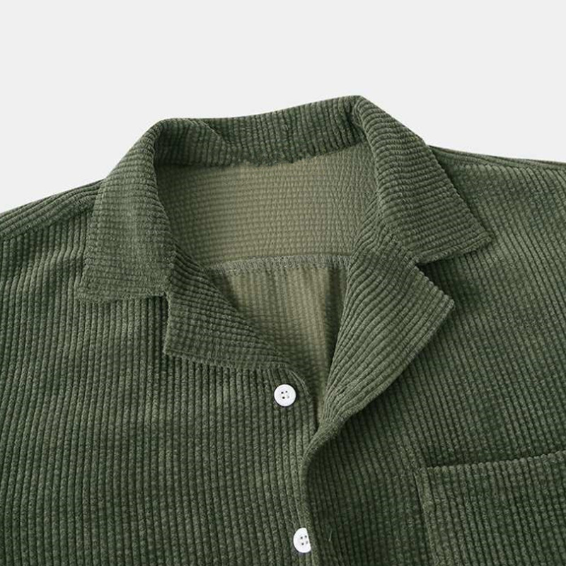 2025 新しいメンズ夏のコーデュロイシャツとショーツセット - Corduroy Button Up Shirt Men のレビューと価格