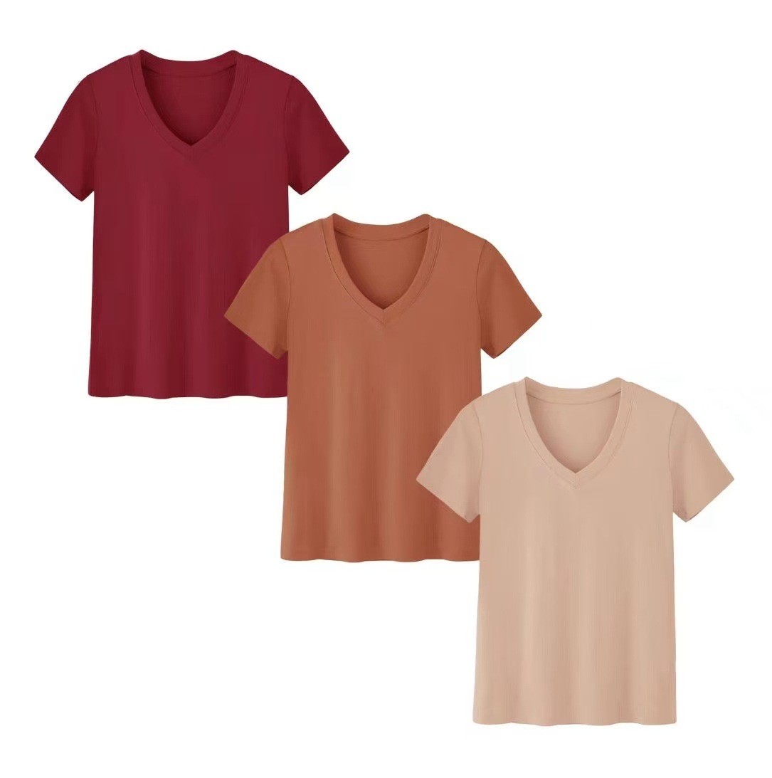 女性用 カジュアル ハイネック 半袖 ニット スキムセット  - T-Shirts のレビューと価格