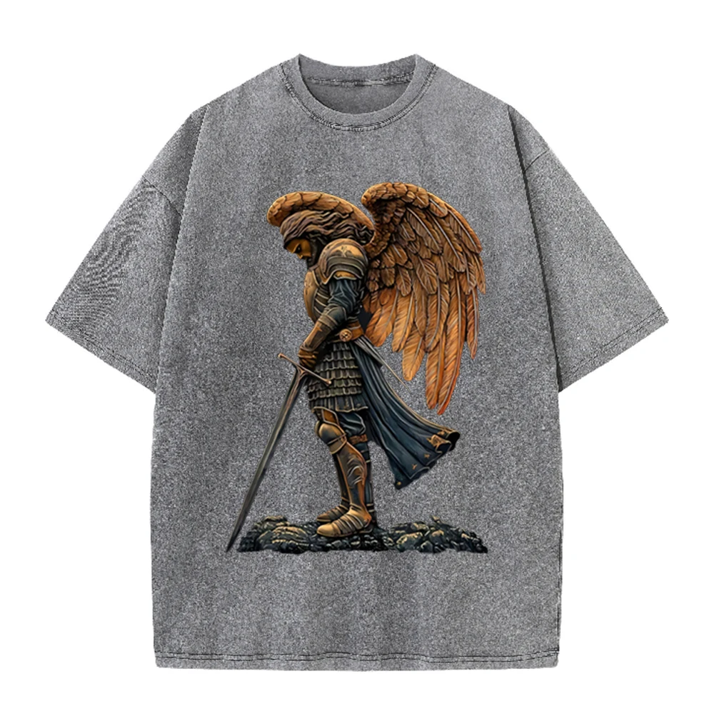 2026 ヴィンテージ 装甲天使戦士 翼付き剣グラフィック  - Acid Wash Vintage Graphic T Shirt のレビューと価格