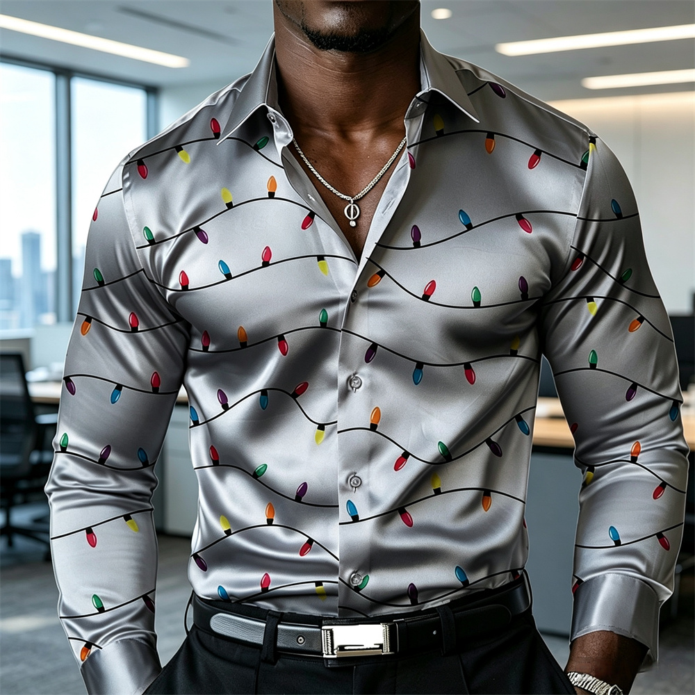 クリスマスメンズランタンシャツ、サテンシャツ、ボタンアップシ - Mens Satin Silk Dress Shirt のレビューと価格