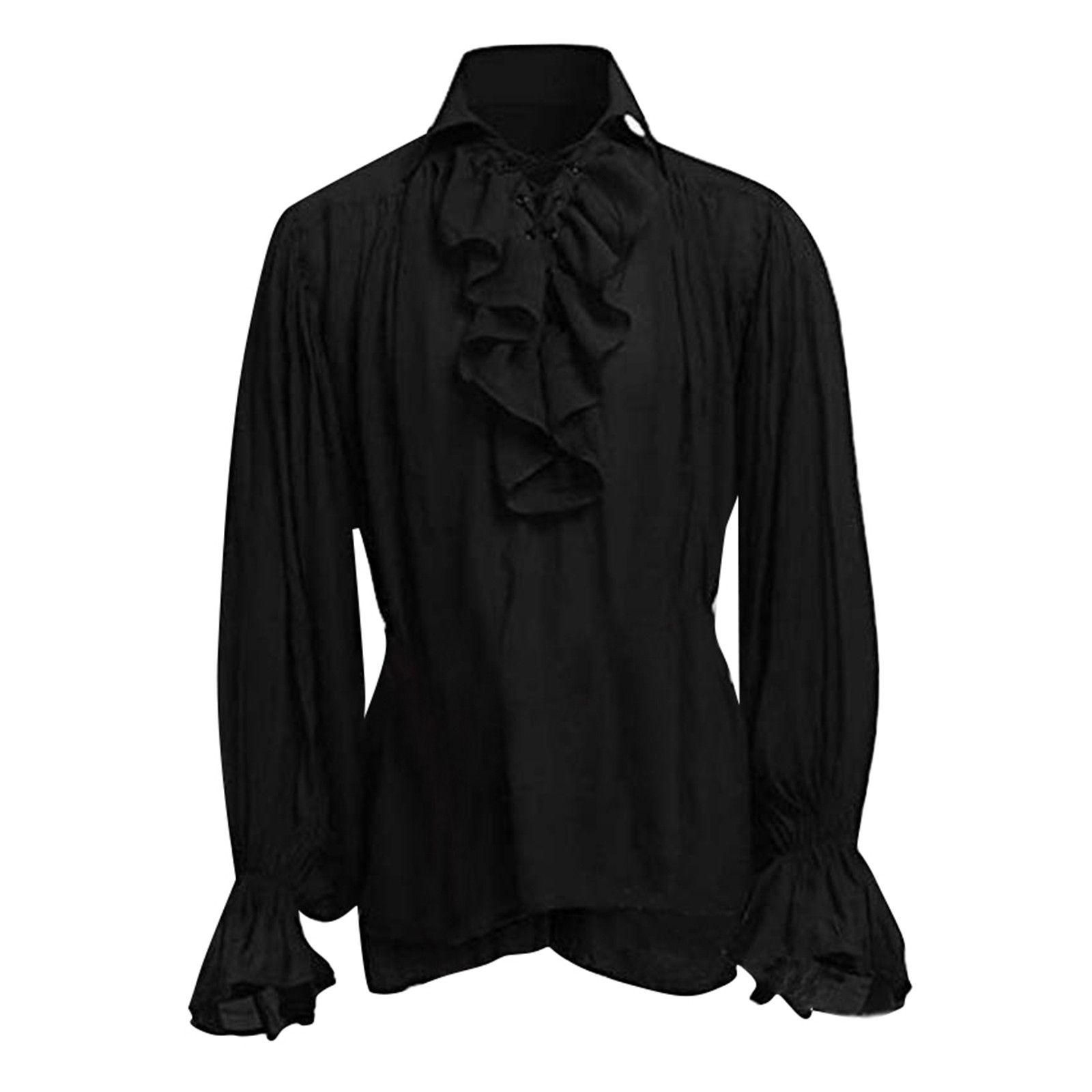 メンズハロウィンレースアップ海賊シャツ中世吸血鬼王子詩人シャ - Medieval Gothic Lace Up Pirate Shirt のレビューと価格
