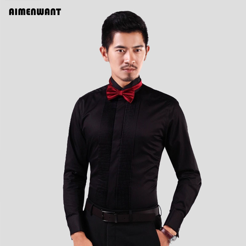 Aimenwant-男性用の白いタキシードシャツ、韓国のスリ - Mandarin Collar Formal Shirt Slim Fit のレビューと価格