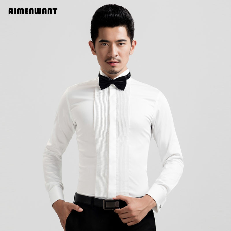 Aimenwant-男性用の白いタキシードシャツ、韓国のスリ - Mandarin Collar Formal Shirt Slim Fit のレビューと価格